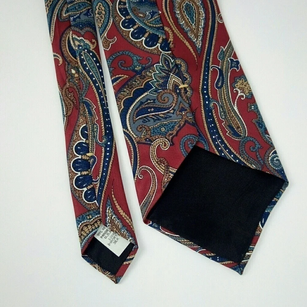 Wembly Red Blue Brown Paisley Silk Neck Tie